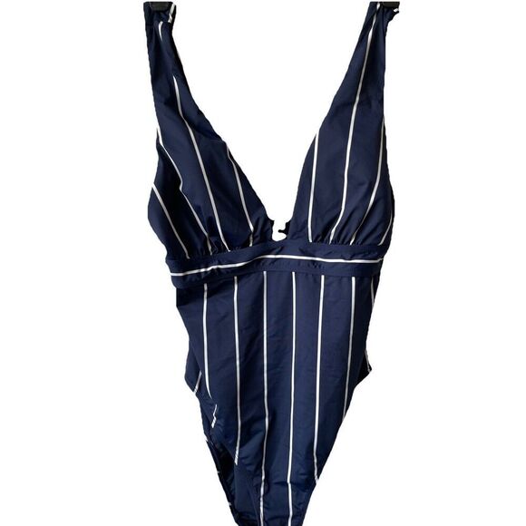 New $155 Lauren Ralph Lauren Banded Modern Plunge Neck One-Piece Swimsuit Sz. 12 - Picture 6 of 7